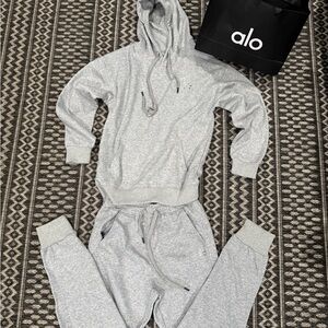 ALO Yoga Gray Hoodie and Sweatpants Set